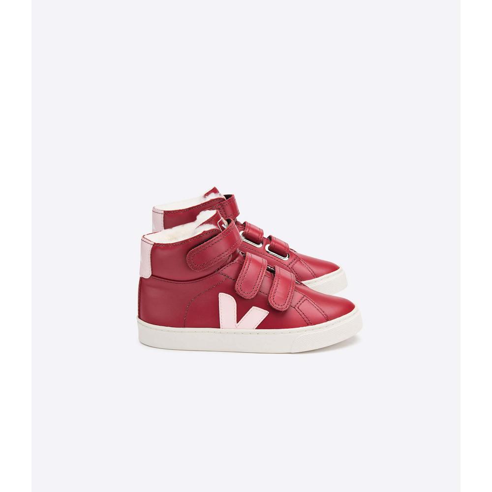 Veja ESPLAR MID FURED LEATHER Kids\' High Tops Red | NZ 682UZG